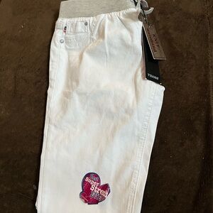 NWT VIGOSS Super-stretch White Cotton Pants w/Grey Knit Pull-On Waist  Size 14
